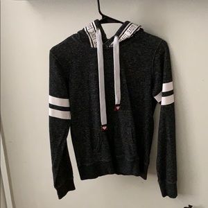 A dark gray hoodie with white lines